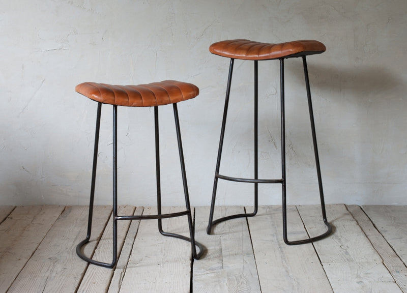 Narwana Leather Ribbed Stool mid at Oak and Ash Home